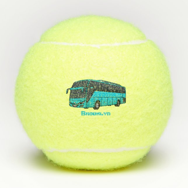 Modern passenger bus cartoon illustration  tennis balls (Front)