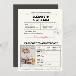 Modern Passport 50th Anniversary Invitation