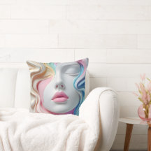Modern Pastel Abstract 3D Face Art Throw Pillow