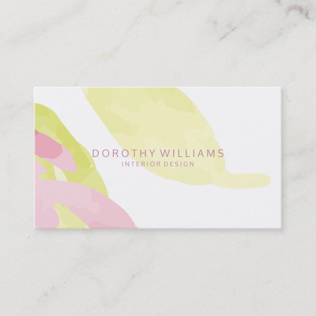 Modern Pastel Abstract Watercolors Interior Design Business Card (Front)