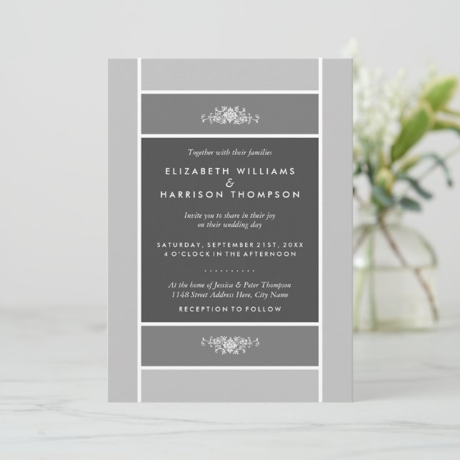 Modern Pastel Block - Silver Gray - Wedding Invitation (Standing Front)