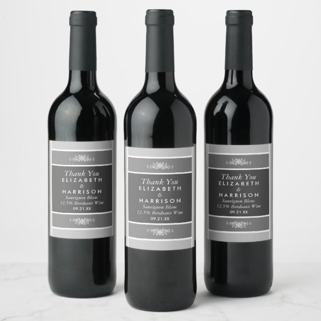 Modern Pastel Block - Siver Gray - Wedding Wine Label (Bottles)