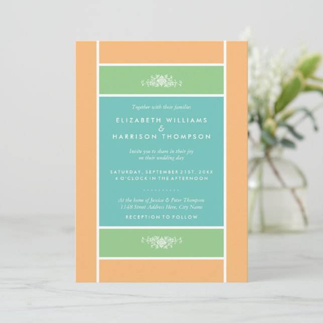 Modern Pastel Block - Tropical Colors - Wedding Invitation (Standing Front)