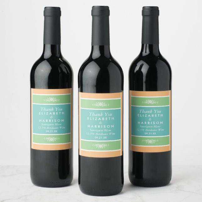 Modern Pastel Block - Tropical Colors - Wedding Wine Label (Bottles)