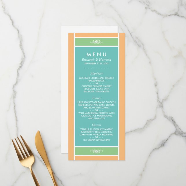 Modern Pastel Block - Tropical Colours - Wedding Menu (Front/Back In Situ)