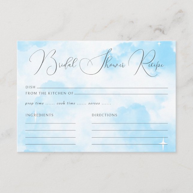 Modern Pastel Blue Cloud Nine Bridal Shower Recipe Enclosure Card (Front)