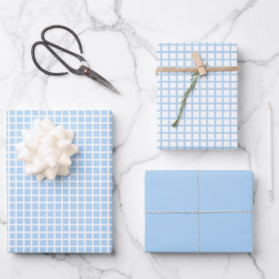 Modern Pastel Blue Gingham Wrapping Paper Sheets