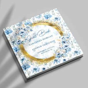 Modern Pastel Blue Gold Glitter Wedding Guest Book