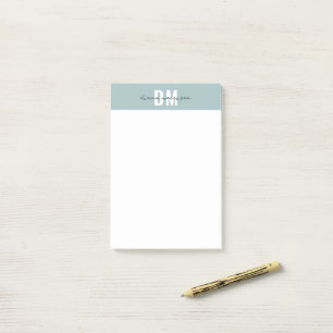 Modern Pastel Blue & Initial Script Monogrammed Post-it Notes