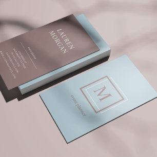 Modern Pastel Blue Monogram Personalised Business Card