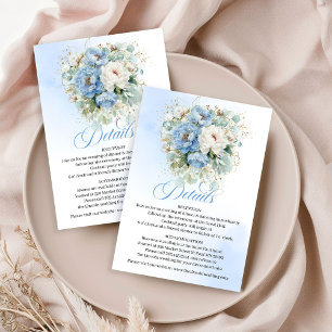 Modern Pastel Blue Peonies Greenery Details Card