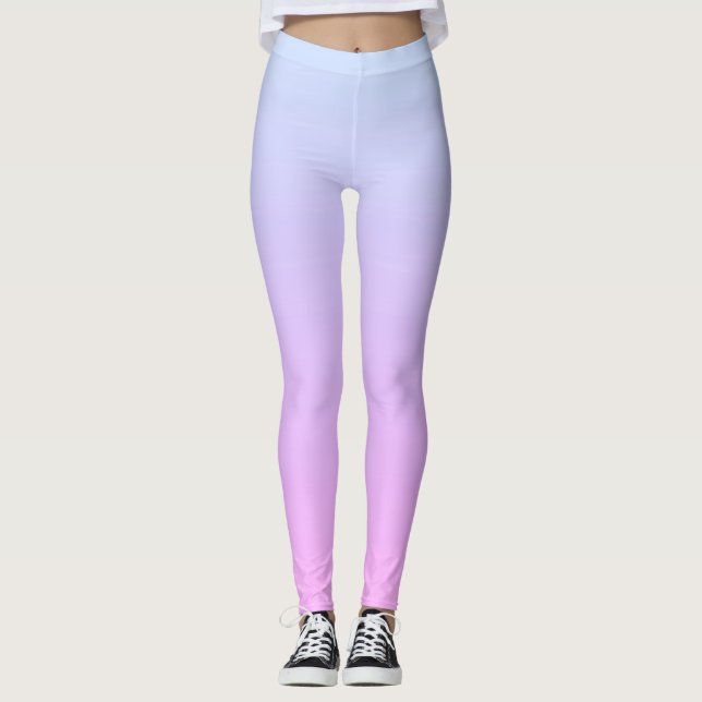 Modern Pastel Blue & Pink Ombre Leggings (Front)