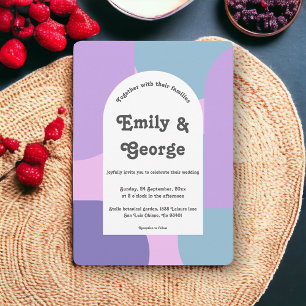 Modern Pastel Blue Purple Retro Abstract Wedding Invitation