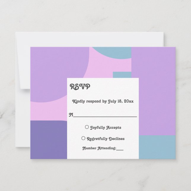 Modern Pastel Blue Purple Retro Abstract Wedding RSVP Card (Front)