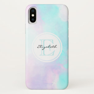 Modern Pastel Blue & Purple Watercolor Monogram iPhone X Case
