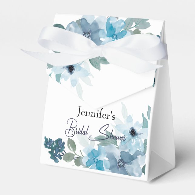 Modern Pastel Blue Roses Floral Wedding Favour Box (Front Side)