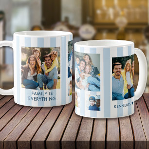 Modern Pastel Blue Stripes 5 Photo Collage Family Coffee Mug