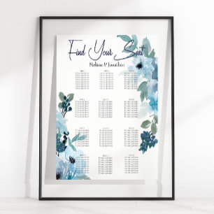 Modern Pastel Blue Watercolor Roses Seating Chart