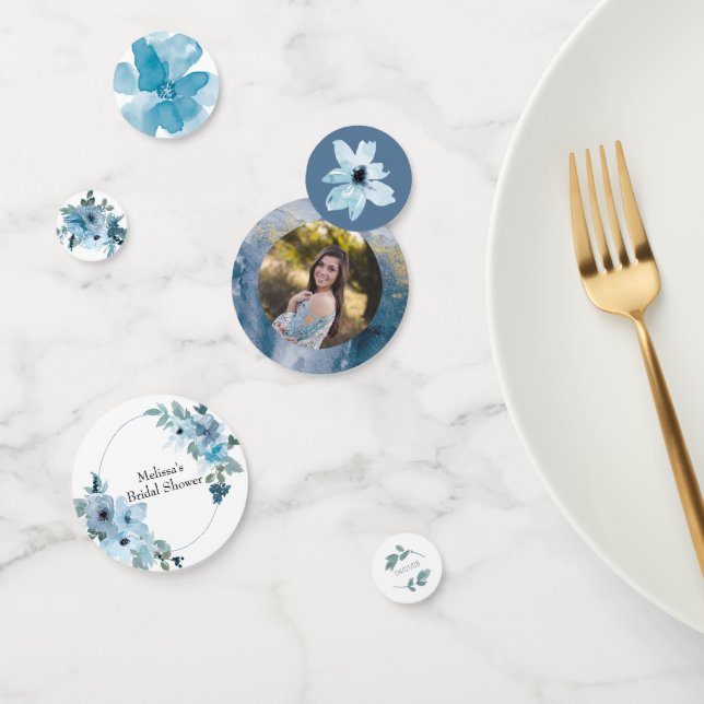 Modern Pastel Blue Watercolor Roses Wedding Confetti (Group)