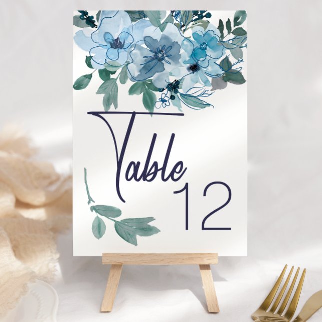 Modern Pastel Blue Watercolor Wedding Table Number (Creator Uploaded)