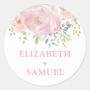 Modern Pastel Blush Pink Floral Greenery Wedding Classic Round Sticker