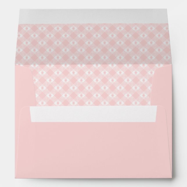 Modern Pastel Blush Pink Girly Gingham Plaid Envelope (Back (Bottom))