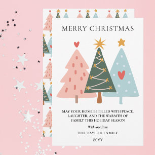 Modern Pastel Boho Christmas Trees Holiday Card