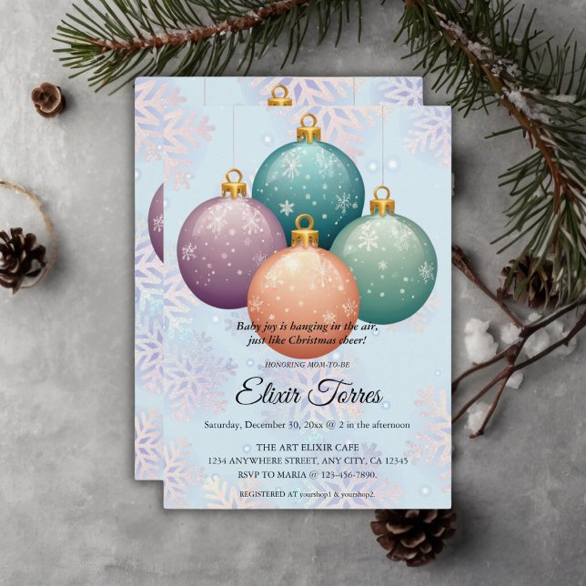 Modern Pastel Christmas Ornament Baby Shower Invitation (Creator Uploaded)