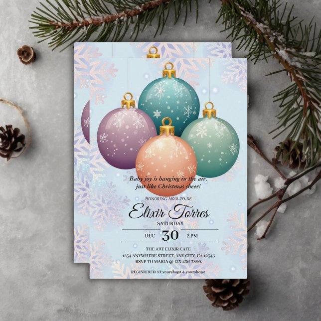 Modern Pastel Christmas Ornament Baby Shower Invitation (Creator Uploaded)