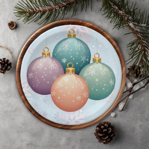 Modern Pastel Christmas Ornament Baby Shower Paper Plate