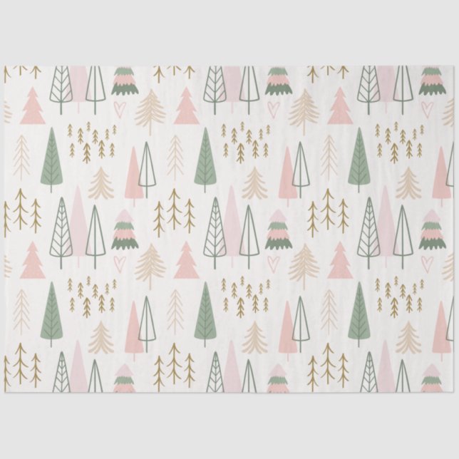 Modern Pastel Christmas Trees Off White Christmas Tissue Paper (Front)