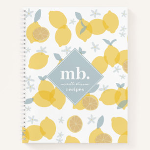 Modern Pastel Citrus Lemons Monogram Recipe Notebook