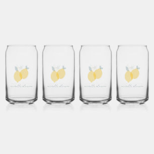 Modern Pastel Citrus Lemons Pattern Custom Name Can Glass