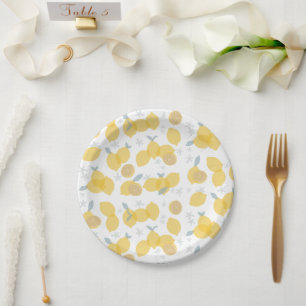 Modern Pastel Citrus Lemons Pattern Paper Plate