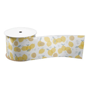 Modern Pastel Citrus Lemons Pattern Satin Ribbon