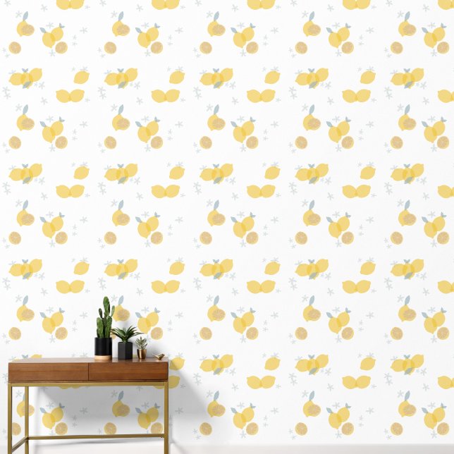 Modern Pastel Citrus Lemons Pattern Wallpaper (Hallway)