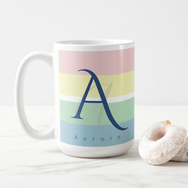 Modern Pastel Colour Block Initial & Custom Name  Coffee Mug (With Donut)