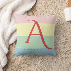 Modern Pastel Colour Block Initial & Custom Name Cushion