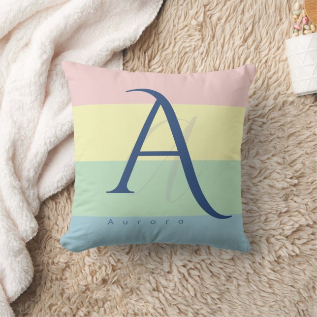 Modern Pastel Colour Block Initial & Custom Name  Cushion (Blanket)