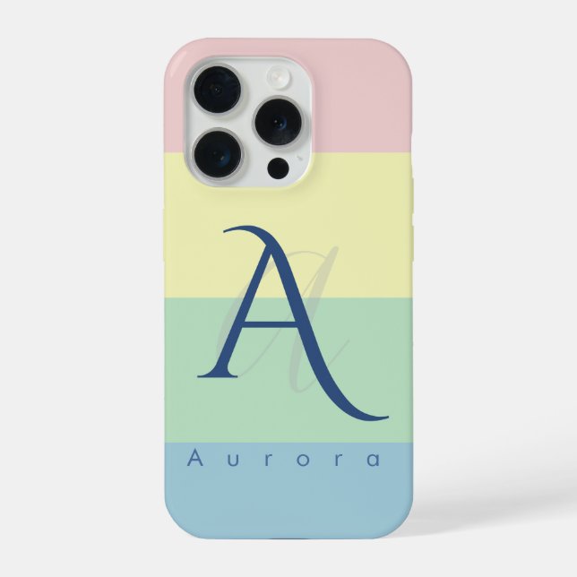 Modern Pastel Colour Block Initial & Custom Name  iPhone Case (Back)