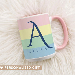 Modern Pastel Colour Block Initial & Custom Name  Mug