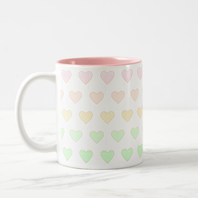 Modern Pastel Colour Heart Pattern on White Two-Tone Coffee Mug (Left)