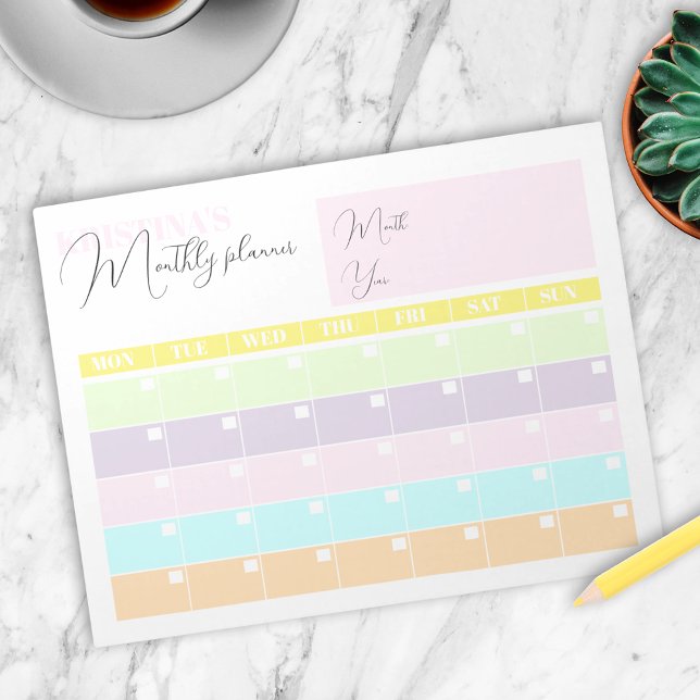 Modern Pastel Coloured Calendar Monthly Planner  Notepad (Creator Uploaded)