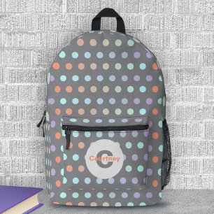 Modern Pastel Coloured Polka Dot Pattern on Grey Printed Backpack