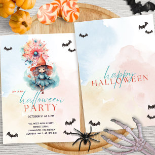 Modern Pastel Colourful Pink Witch Halloween Party Invitation
