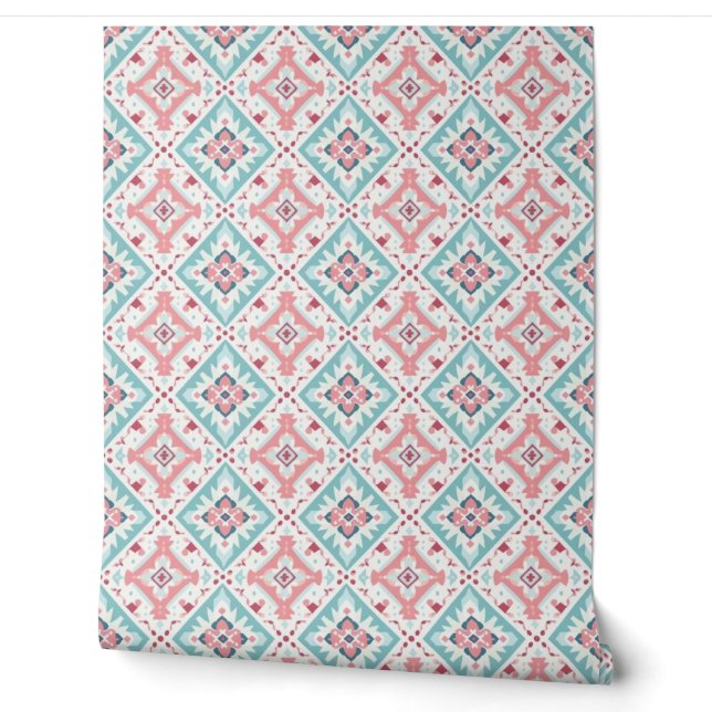 Modern Pastel Colours Geometric Boho Print pattern Wallpaper (Unrolling)