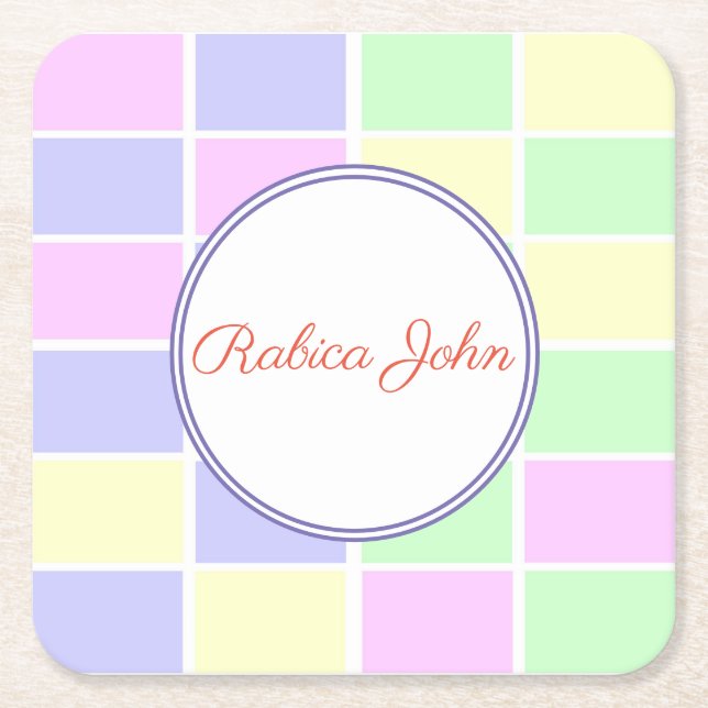Modern Pastel colours Square Paper Coaster (Front)
