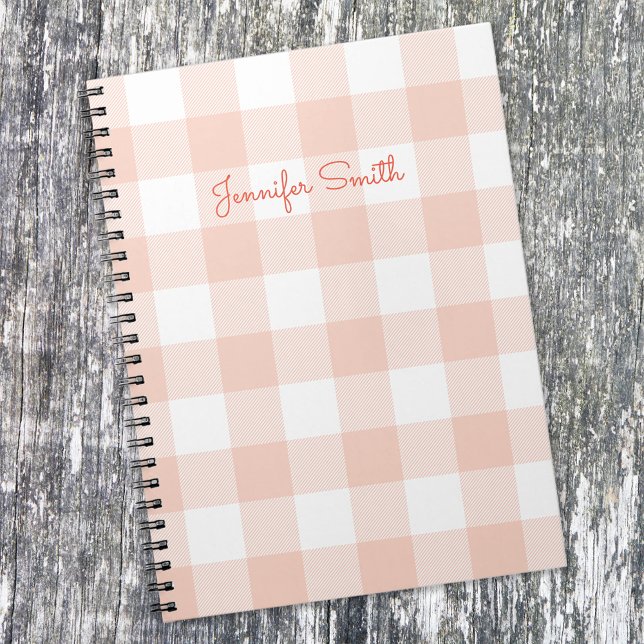 Modern Pastel Coral and White Gingham Check Notebook (Creator Uploaded)