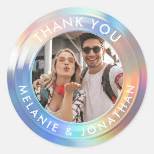 Modern Pastel Custom Holographic Wedding Thank You Classic Round Sticker
