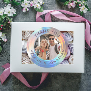 Modern Pastel Custom Holographic Wedding Thank You Classic Round Sticker